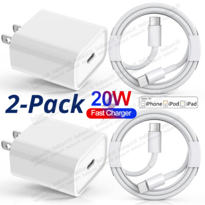 2X For iPhone 14/13/12/11 Pro/iPad 20W PD Fast Charger Cable USB-C Power Adapter