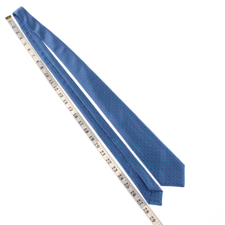 Corbata Kiton nueva sin etiquetas 100 % seda siete pliegues en azul verdoso con patrón geográfico púrpura Foto 3 de 4