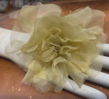 vintage millinery 1960s hand rolled flower green pear 6" organza silk 1pc USA