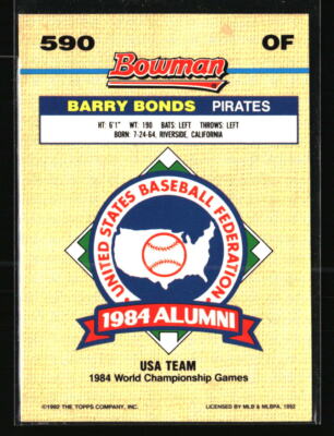 Barry Bonds 1992 Bowman #590 Baseball Card | eBay