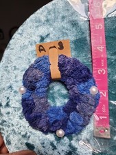 Handmade velvet crochet hair scrunchie Shades Of Blue. White Pins Not Included.
