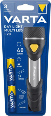 VARTA LED Taschenlampe Day Light, Multi LED F20 40lm inkl. 2x Batterie AA Varta