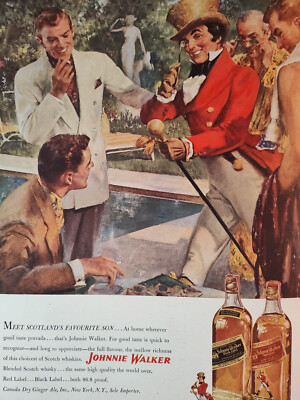 1952 Esquire Original Art Advertisement Johnnie Walker Black Red Whiskey COVER