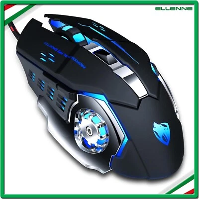 ✅MOUSE GAMING RGB LED PROGRAMMABILE METALLO PRECISO CABLATO 6 TASTI V6 NERO✅