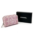 Chanel New Travel Line Coin Purse Mini Pouch Pink Nylon Jacquard w/ Box auth
