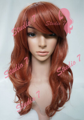 W84 Auburn Ginger Mix Damen Vollperücke Lang Wellig Natur Look studio7-uk