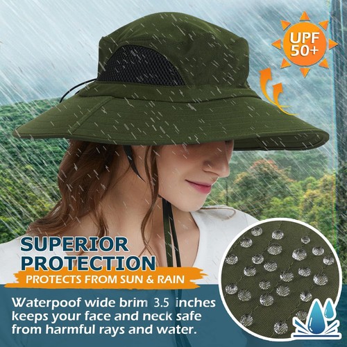 Men Women Wide Brim Sun Hat w/Neck Flap Foldable UPF 50+UV Protection Summer Cap - Picture 9 of 77