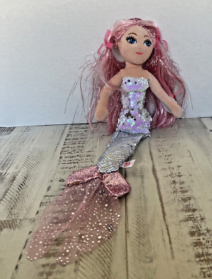 TY 18'' Cora Sea Sequins Pink Mermaid Plush Heart Tags