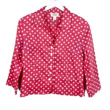 Talbots Petites Linen Button Front Blazer Jacket Coral Pink Polka Dot Size 8P