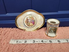 Limoges Miniature Tea Pot Warmer Serving Tray "Bonne Nuit" Lot Of 2 Porcelain