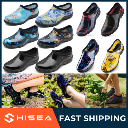 HISEA Clogs for Women Nurse Shoes Garden Shoes Slip On Printing Rubber Rain Shoe