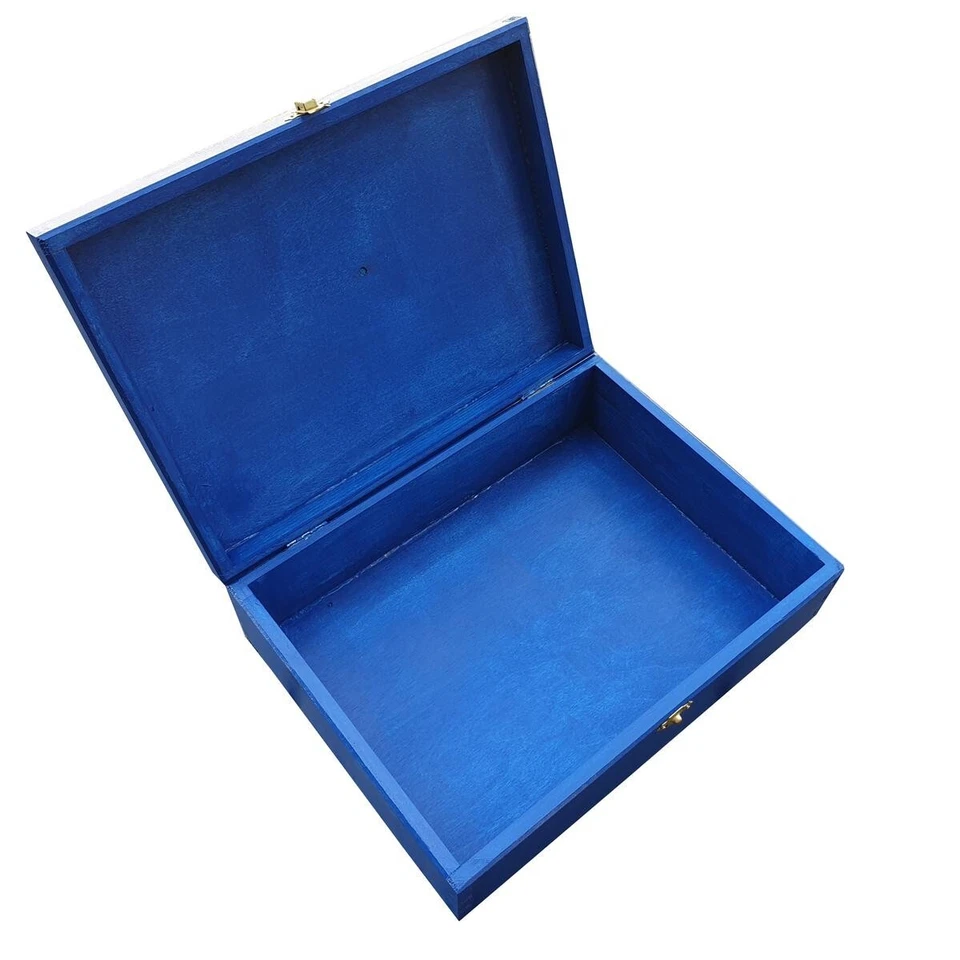 Wooden Box A4 Size, For Documents, With Lid Lockable Latch in Blue Color - Image 3 of 4