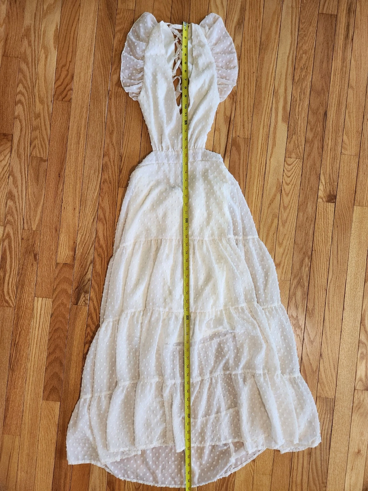 OFF WHITE Gonna Maxi Abito Altar'd State Avorio Off Bianco Strato Cravatta Schiena Aperta Foderata Nuova Senza Etichette