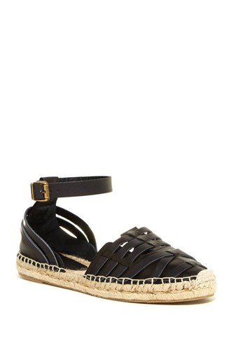 Delman Paley Black Leather Ankle Wrap Espadrille Flat Women's Size 9