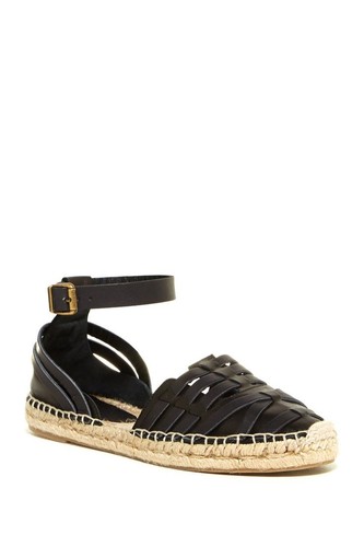 Delman Paley Black Leather Ankle Wrap Espadrille F