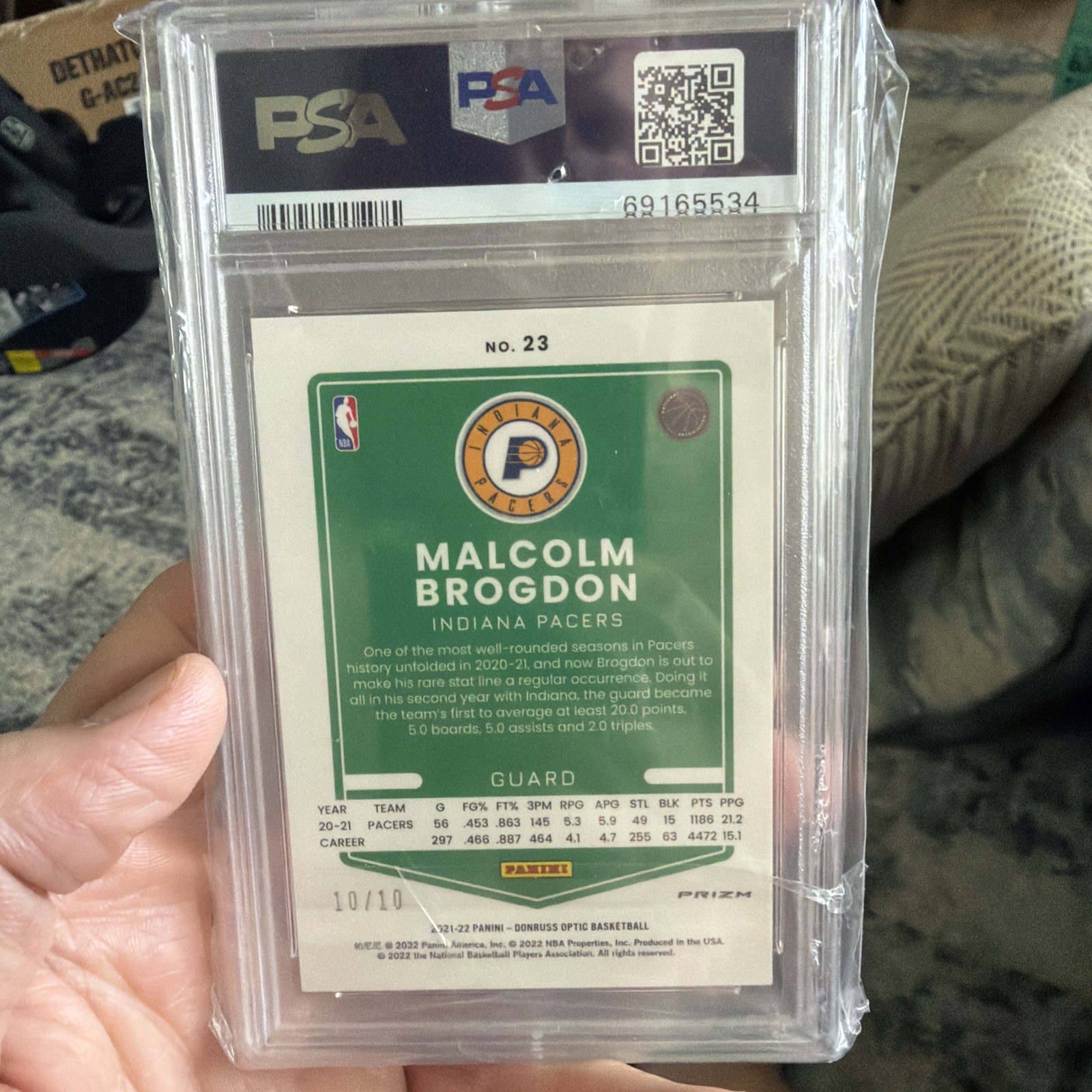 Malcolm Brogdon 2020-21 Donruss Optic Gold  10/10 PSA Gem Mint 10! view 2