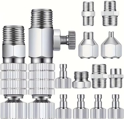 16 Pcs Airbrush Adapter Set, 1/8 and 1/4 Inch Male/Female Connectors, Quick Disc