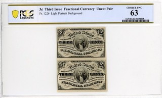 Fr. 1226 3c Cent Third Issue Fractional Currency Uncut Pair PCGS 63