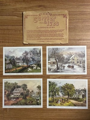 VINTAGE Courier & Ives Lithographs - Four Seasons Series - Set Of Four - 5'' x 7''