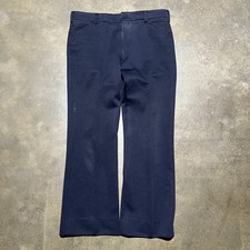 Vintage 70s Sears Travelknit Navy Wide Leg Trousers 36x30 1970s True Vintage