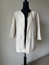 Chicos 100% Linen Open Front Lined Blazer Beige Gold Shimmer Women’s Sz L Career