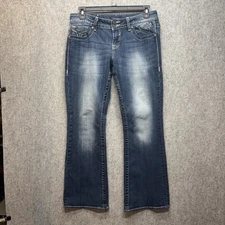 Vigoss The Dallas Boot Cut Size 14/L33 Women Blue Denim Jeans Decorative Pockets