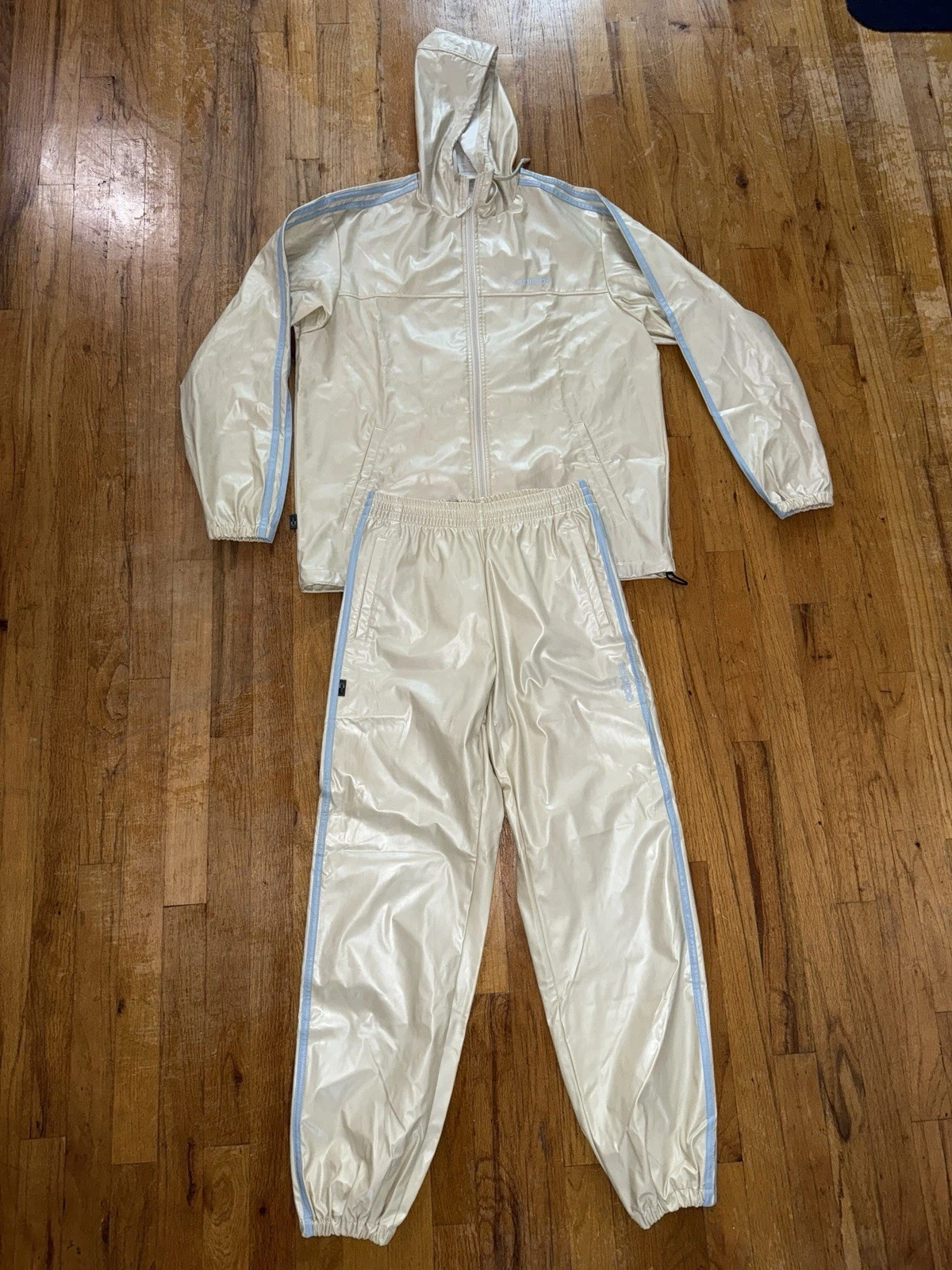 RARE Adidas PVC Tracksuit Set Pants & Jacket Plastic Shiny Rain Glanz Nylon Mens