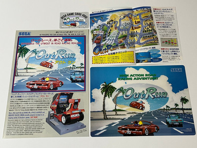 Out Run Arcade Flyer, Sega Game Card & Shitajiki Set Japan