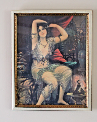 Vtg Rare Art Nouveau Ottoman Harem Woman Framed 20x16 Print Boudoir Orientalist