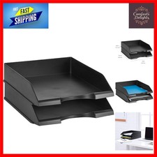 Image of Durable Stackable Office Letter Trays, Space-Saving Black, 2 Pack, 33.8 x 25....