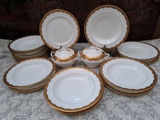 Early Vintage AYNSLEY Embossed gold pattern 5026 dinner service