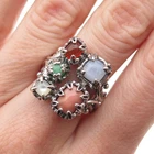 Carolyn Pollack 925 Sterling Silver Vintage Real Multi-Color Gem Ring Size 7
