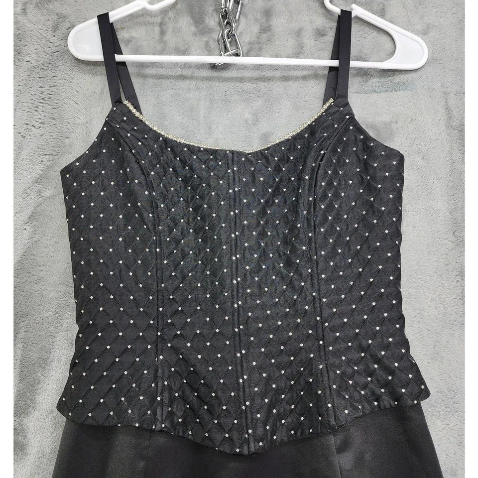 Vintage Gunne Sax Jessica McClintock Dress Womens 3/4 Black Rhinestones Satin - Image 2 of 4