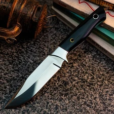 Gift-Ready 9.2" Damascus / Steel Knife Full Tang Hunt it Hunt + Leather Sheath