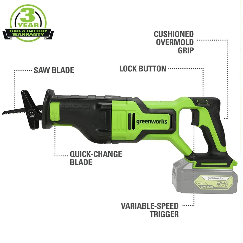 Greenworks 24V Brushless Reciprocating Saw, Battery Not Included 3601302AZ - Image 2 of 4