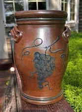 Rowe Pottery Wine Chiller Vase Provincial Primitive Brown Ash Salt Glaze 2012