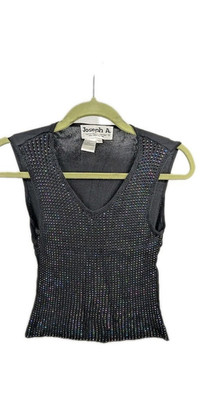 VTG JOSEPH A. QU EST-CE QUE C EST Silk Sequin Top Paris London New York Sz L
