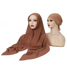 Islamic Women Chiffon Wrap Scarf Inner Cap 2 Piece Head Cover Shawls Muslim Arab
