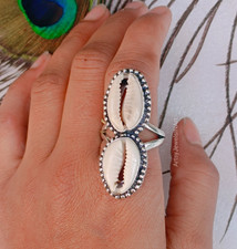 Handmade Double Cowrie Shell Ring Sterling Silver Ring Boho Beach Jewelry B358