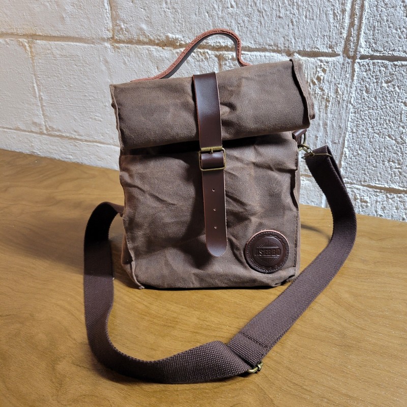 ASEBBO Brown Waxed Canvas Insulated Lunch Bag 10L Sturdy Lunch Box Strap New