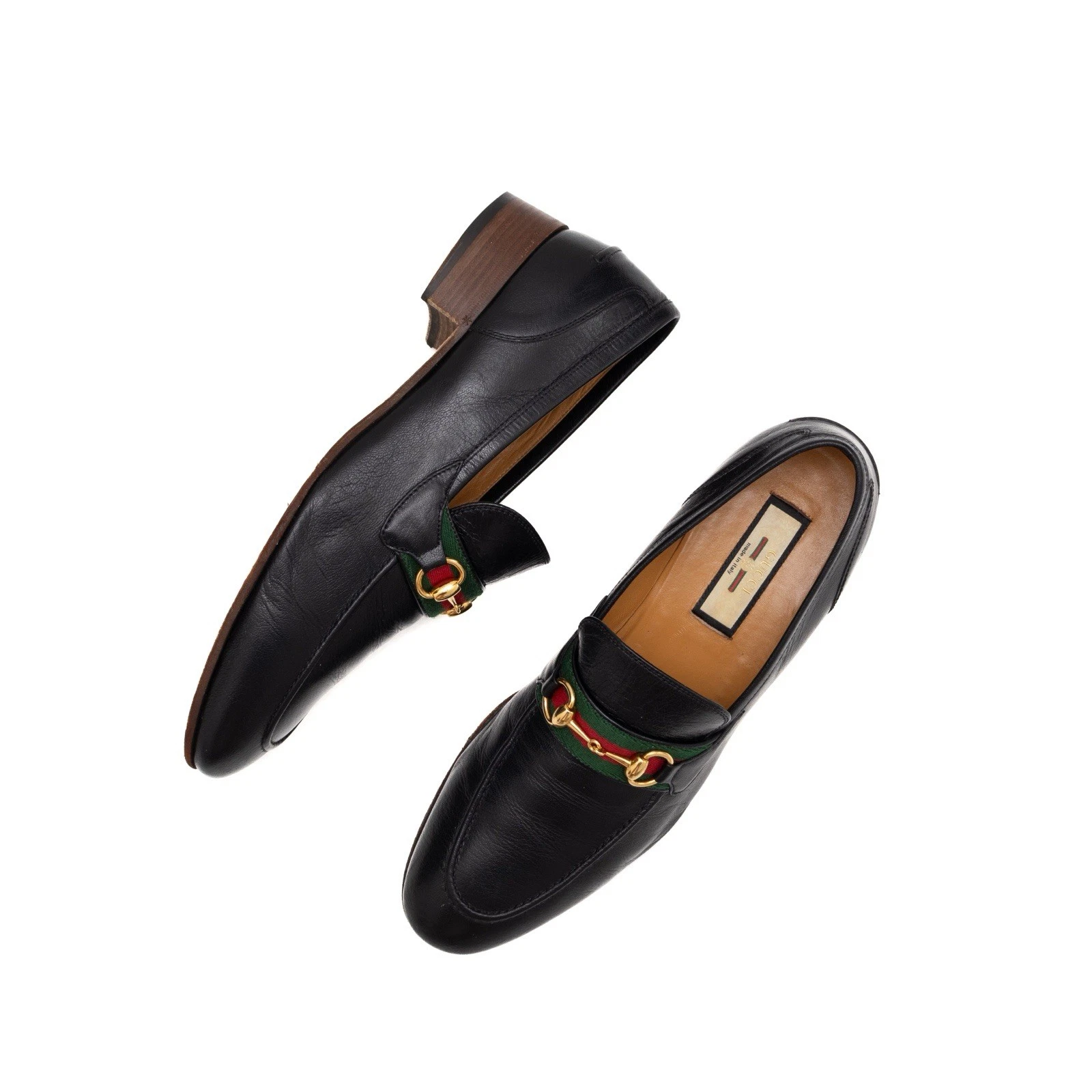 Mocassins Gucci cuir noir Brixton Web Horsebit 1k$ taille US : 11,5