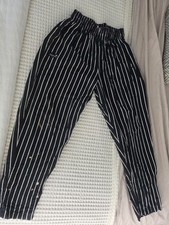 Bragard Black White Striped Chef Pants Elastic Waist Restaurant Uniform Stripe