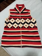 Vtg 90s Mountain Lake Fleece Vest Womens Sm Tribal Southwestern Full Zip Pockets