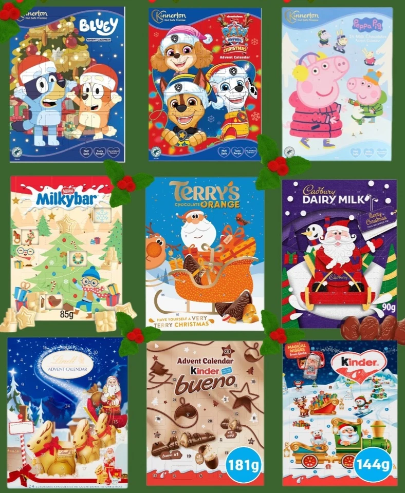 CADBURY / DISNEY Advent Peppa/Bluey/Kinder/Dairy Milk/Milky Bar/Galaxy/Paw Patrol/Grinch/Malteser