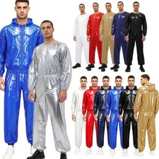 US Men Jumpsuit Workout Unitard Adult Bodysuit Long Sleeve Long Pants Loss Silky