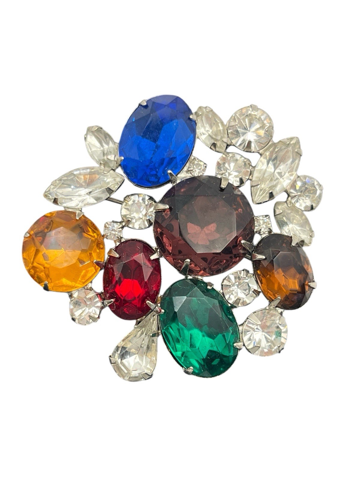 Multi colored rhinestone silver tone sparkly broo… - image 1