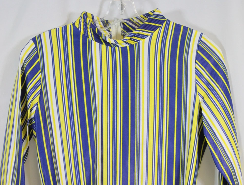 Verdadera Camisa De Colección Top Túnica Mod Retro Años 60 70 Rayas Corbata Cintura Disco Fab 9/10 Foto 3 de 4