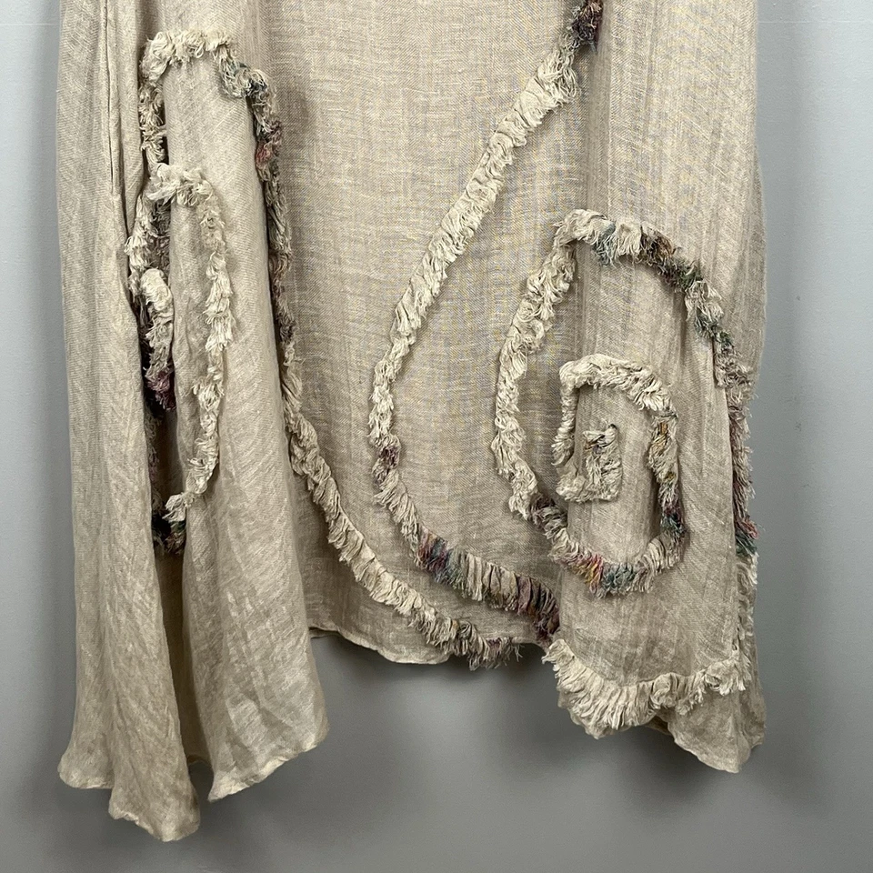 Vestido Boho Asimétrico Patrón de Flecos 100% Algodón Lagenlook de Encaje de Papel, XL. Foto 4 de 4