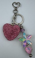 Hand made beaded key chain/Bag charm Bling. Heart. Gifts. Basket filler.