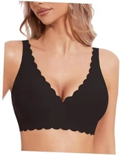 Deep V Wireless Bras for Women No Underwire Seamless Bralettes for Large Black